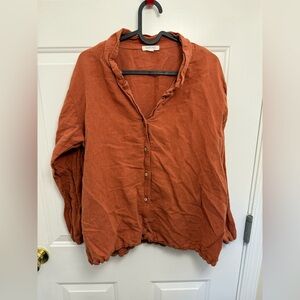 Women’s Barine Orange Linen Blend Button Up Top Size M Fall outdoor gorpcore